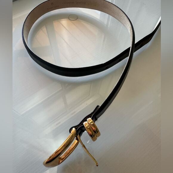 Etienne Aigner Black Leather Belt with Gold Buckle main image 5